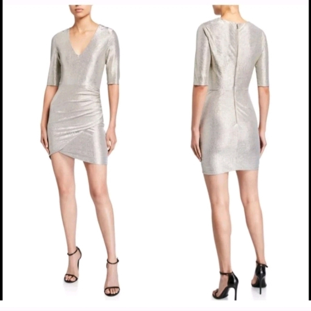 Alice + Olivia Judy dress with metallic V-Neck Mini Dress 0 New without tags. - Picture 3 of 16